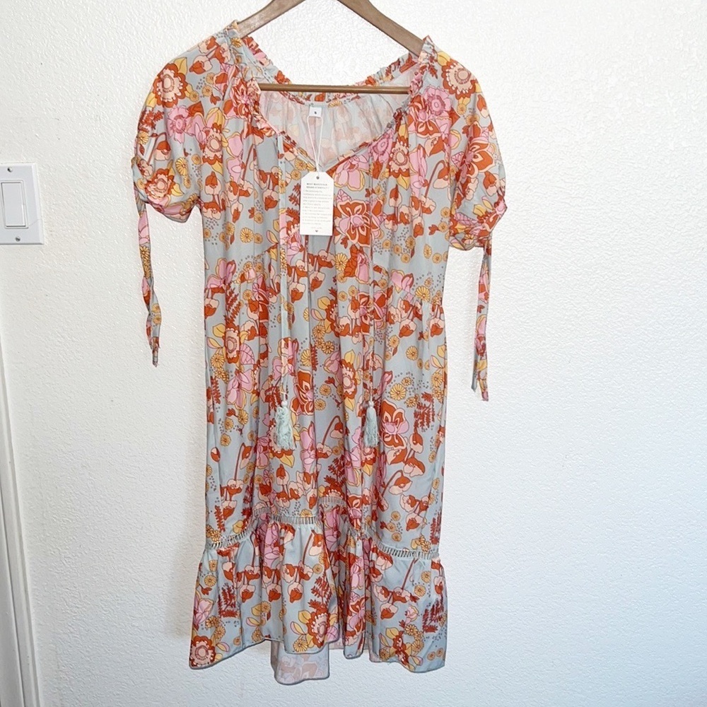 Unbranded Beautiful Short Sleeve Floral Boho Flowy Summer Dress NEW